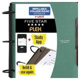 Five Star Flex Refillable Notebook + Study App, College Ruled Paper and 1-1/2 Inch TechLock Ring Binder with Pockets, Tabs and Dividers, 300 Sheet Capacity, Seaglass Green (29324AQ8)
