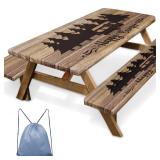 Britown Picnic Table Cover with Bench Covers Elastic Edges, Wooden Camper Fitted Table Cover, Outdoor Patio Camping Essentials 96 Inch 3PCS, Waterproof Camping Fitted Tablecloth with Drawstring Bag