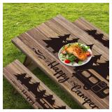 Britown Picnic Table Cover with Bench Covers Elastic Edges, Wooden Camper Fitted Table Cover, Outdoor Patio Camping Essentials 96 Inch 3PCS, Waterproof Camping Fitted Tablecloth with Drawstring Bag