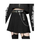 AULKEEP Womens Black Mini Pleated Skirts Goth High Waist A Line Punk Skirt School Uniform Short Skorts with Belt Medium