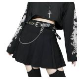 AULKEEP Womens Black Mini Pleated Skirts Goth High Waist A Line Punk Skirt School Uniform Short Skorts with Belt Medium