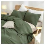 BESTOUCH Cooling Cover for Weighted Blankets 100% Washed Cotton Linen Feel Super Soft Comfortable Chic Breathable Blanket Cover (Olive Green, 60x80)