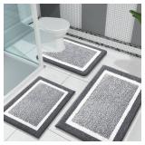 OLANLY Bathroom Rugs Sets 3 Piece, Soft Absorbent Microfiber Bath Mats and U-Shaped Contour Toilet Rug, Home Decor Accessories, Non-Slip, Bath Mat Set for Bathroom (30x20+24x16+24x20, Dark Grey)