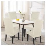 SearchI Dining Room Chair Covers Set of 4, Stretch Jacquard Parsons Chair Slipcovers Super Fit Removable Washable Kitchen Chair Protector Cover for Dining Room, Hotel, Ceremony (Cream)
