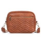VODIU Quilted Crossbody Bags for Women Purses Handbags Small Vegan Leather Shoulder Bag with Wide Strap Trendy Cross Body Purse Brown