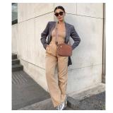 VODIU Quilted Crossbody Bags for Women Purses Handbags Small Vegan Leather Shoulder Bag with Wide Strap Trendy Cross Body Purse Brown