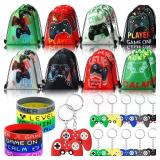Hungdao 48 Pcs Video Game Party Favors 16 Gamer Party Drawstring Bags Gaming Goodie Bag 16 Wristbands 16 Keychains for Birthday