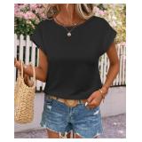 Womens T Shirts Spring Summer Tops Cap Sleeve Crew Neck Casual Business Dressy Blouses Beach Clothes Fashion Outfits Black Large