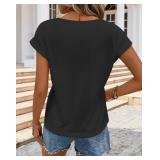Womens T Shirts Spring Summer Tops Cap Sleeve Crew Neck Casual Business Dressy Blouses Beach Clothes Fashion Outfits Black Large