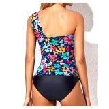 Tempt Me Colorful Floral Two Piece Tankini Bathing Suits for Women One Shoulder Swim Top with Bottom Swimsuits M