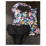 Tempt Me Colorful Floral Two Piece Tankini Bathing Suits for Women One Shoulder Swim Top with Bottom Swimsuits M