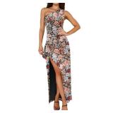 Prinbara Womens One Shoulder Floral Bodycon Maxi Dress 2025 Summer High Split Cocktail Party Wedding Guest Long Prom Dresses Multi Floral Large