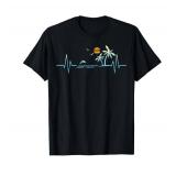 Heartbeat with Tropical Palm Trees Beach Island Sunset T-Shirt Large