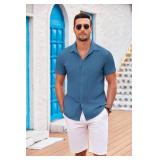 COOFANDY Mens Summer Shirts Short Sleeve Casual Linen Shirts for Men Hawaiian Beach Shirt Dark Blue Small