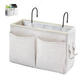 Bedside Caddy Organizer/Bedside Hanging Storage Bag Multi-Function Caddy for Bunk bed Hospital Beds Dorm Bed Rails, Holders Books Glasses Phones Magazine(White)