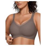 OEAK Womens Wireless Bras V Mesh Comfortable Bralette Supportive Tshirt Bra No Underwire Seamless Push Up Everyday Bras Grey L