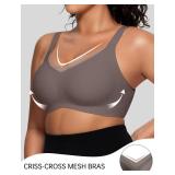 OEAK Womens Wireless Bras V Mesh Comfortable Bralette Supportive Tshirt Bra No Underwire Seamless Push Up Everyday Bras Grey L