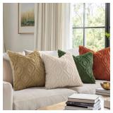 decorUhome Throw Pillow Covers 20x20 Inch Set of 2, Soft Plush Faux Wool Beige Solid Couch Pillow Covers, Accent Farmhouse Neutral Square Pillow Cases for Sofa Bed Living Room
