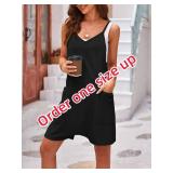 FLORENCE IISA Womens Casual Summer Sleeveless Romper Loose Spaghetti Strap Shorts Overalls Jumpsuit with Pockets(Black,L)
