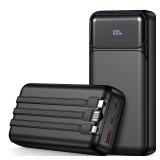 Power-Bank-Portable-Charger 49800mAh Portable Phone Charger Power Bank with 3 Built-in Cable(USB-C, iOS, USB-A), 22.5W Fast Charging LED Display External Battery Pack for iPhone Android Samsung, etc