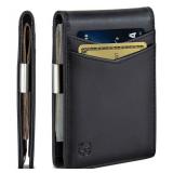 SERMAN BRANDS Money Clip Wallet - Mens Wallets slim Front Pocket RFID Blocking Card Holder Minimalist Mini Bifold (Charcoal Black Transformer)