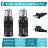 Feekoon 2 Pcs Light Socket to Plug Adapter, Convert E26 Light Socket to 3 Prong Outlet Adapter, Screw in Outlet for Lamp Sockets for Garage Porch (Black)