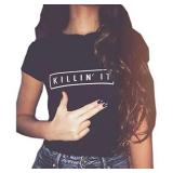 YITAN Women Tees Teen Girl Tops Graphic Cute Funny T Shirt Black XX-Large