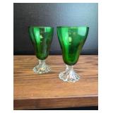 Emerald Green Glass Goblets with Crystal Base