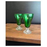 Emerald Green Glass Goblets with Crystal Base