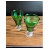 Emerald Green Glass Goblets with Crystal Base