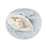 Arquiel Calming Cat Beds, Fluffy Plush Round Cat Cave Washable, Cozy Warming Anti-Slip Small Dog Bed for Puppy and Kitten, Soft Anti Anxiety Pet Nest (24x24 inch, Grey)
