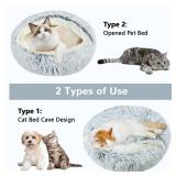 Arquiel Calming Cat Beds, Fluffy Plush Round Cat Cave Washable, Cozy Warming Anti-Slip Small Dog Bed for Puppy and Kitten, Soft Anti Anxiety Pet Nest (24x24 inch, Grey)