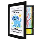 Americanflat Kids Artwork Frame Changeable (Black) - Magnetic Door Holds 100 Art Pieces - 8.5x11 Letter Size Display with Mat or 10x12.5 Without Mat - My Mini Masterpiece