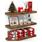 BAYKA Floating Shelves Bathroom for Wall Shelf Over Toilet Farmhouse Rustic Wood for Bedroom, Kitchen, or Living Room Decor Organization, Christmas Decor Shelves Rustic Brown, Set of 3