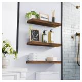 BAYKA Floating Shelves Bathroom for Wall Shelf Over Toilet Farmhouse Rustic Wood for Bedroom, Kitchen, or Living Room Decor Organization, Christmas Decor Shelves Rustic Brown, Set of 3