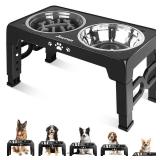 Jovrun Elevated Dog Bowls, Dog Feeder with Stainless Steel Dishes & Slow Feeder Bowl, 5 Heights Adjustable Raised Stand for Medium Large, Food Dishes with Non-Slip Feet