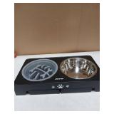 Jovrun Elevated Dog Bowls, Dog Feeder with Stainless Steel Dishes & Slow Feeder Bowl, 5 Heights Adjustable Raised Stand for Medium Large, Food Dishes with Non-Slip Feet