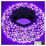 Nielfoi Purple Christmas Lights Outdoor, 100FT 300 LED Christmas String Lights with 8 Modes Waterproof, Plug in Green Wire Twinkle Tree Light for Indoor House Patio Garden Party Decorations