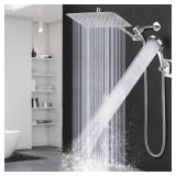 Shower Head,12" High Pressure Shower Combo,Rainfall Shower System with Handheld Spray,All Metal 3-Way Diverter & 6ft Hose,Anti-Clog Nozzles,Easy to Install in Bathrooms-Silver Chrome