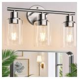 Zarbitta 3-Light Bathroom Light Fixtures, Brushed Nickel Vanity Light, Farmhouse Wall Lights with Clear Glass Shade, Bathroom Wall Lamp for Mirror Kitchen Bedroom Hallway Living Room Hallway Cabinet