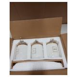 JUXYES Set of 3 Ceramic Canisters Set for Sugar Coffee Tea With Handle Tray, Luxurious Storage Containers Sets with Lids Decorative Storage Pots White Ceramic Storage Jar for Kitchen Dining Counter