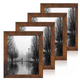 iRahmen 8x10 Picture Frame Set of 4, High Definition Glass 8 x 10 Frame, Wood Rustic Photo Frames for Horizontal or Vertical Display Tabletop and Wall Mounting