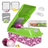 LHS Multifunctional Vegetables Chopper with Container, Manual Processor Cutter, Pro Onion Cutter, Vegetable Slicer Dicer Cutter with 3 Blades, Veggie Salp Chopper(6-in-1,Green)