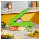 LHS Multifunctional Vegetables Chopper with Container, Manual Processor Cutter, Pro Onion Cutter, Vegetable Slicer Dicer Cutter with 3 Blades, Veggie Salp Chopper(6-in-1,Green)