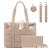 LOVEVOOK Diaper Bag Tote, Puffer Baby Diaper Bag with Insulated Pocket,15.6inch Travel Diaper Tote with Pacifier Case and Changing Pad
