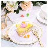 bUCLA 100Pieces Gold Plastic Plates - 6.25inch White with Gold Rim Disposable Salad/Dessert/Appetizer/Small Cake Plates Premium Hard - Ideal for Wedding, Party & Christmas