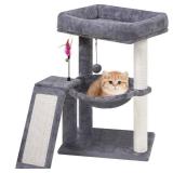 YOUPET Cat Tree with Cat Scratching Post for Indoor Cats, Cat Tower with Scratching Board and Playful Toy Balls, Cat Tree Tower with Cozy Hammock,Grey