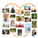 CHMEFLY Photo Display Picture Collage Frame for Multi Photo Display Wall Decor with 30 Clips, Wood Photo Frame Hanging for Wall Decor 25.5x29.5 Inch