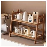 D-werack Coffee Station Organizer, Bamboo Mug Holder Countertop, Kitchen Counter Shelf for Tea Coffee Bar Accessories, Matcha Stand, Cup Display, Condiment Storage Rack, 2 Tier, Brown