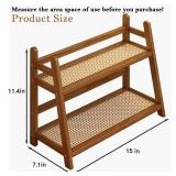 D-werack Coffee Station Organizer, Bamboo Mug Holder Countertop, Kitchen Counter Shelf for Tea Coffee Bar Accessories, Matcha Stand, Cup Display, Condiment Storage Rack, 2 Tier, Brown